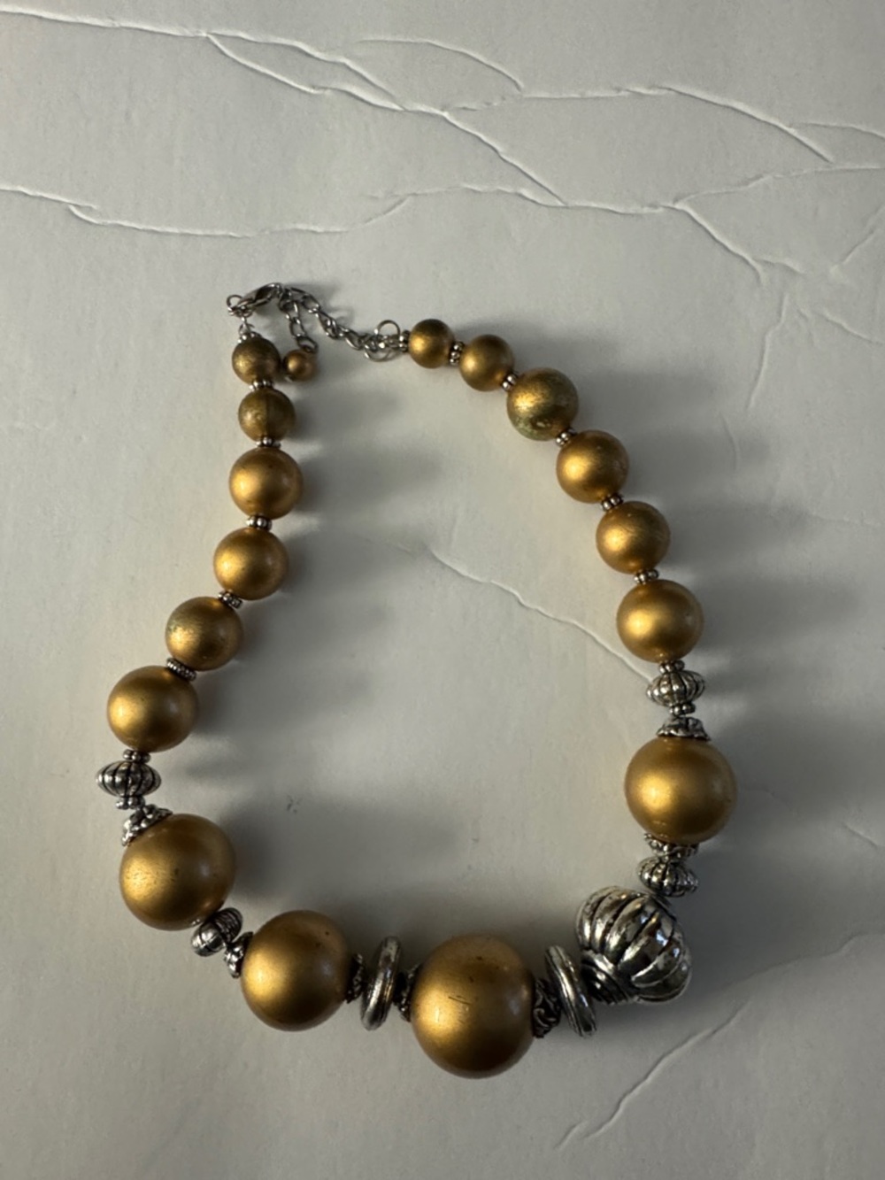 Gold Beaded Statement Necklace - Unbranded